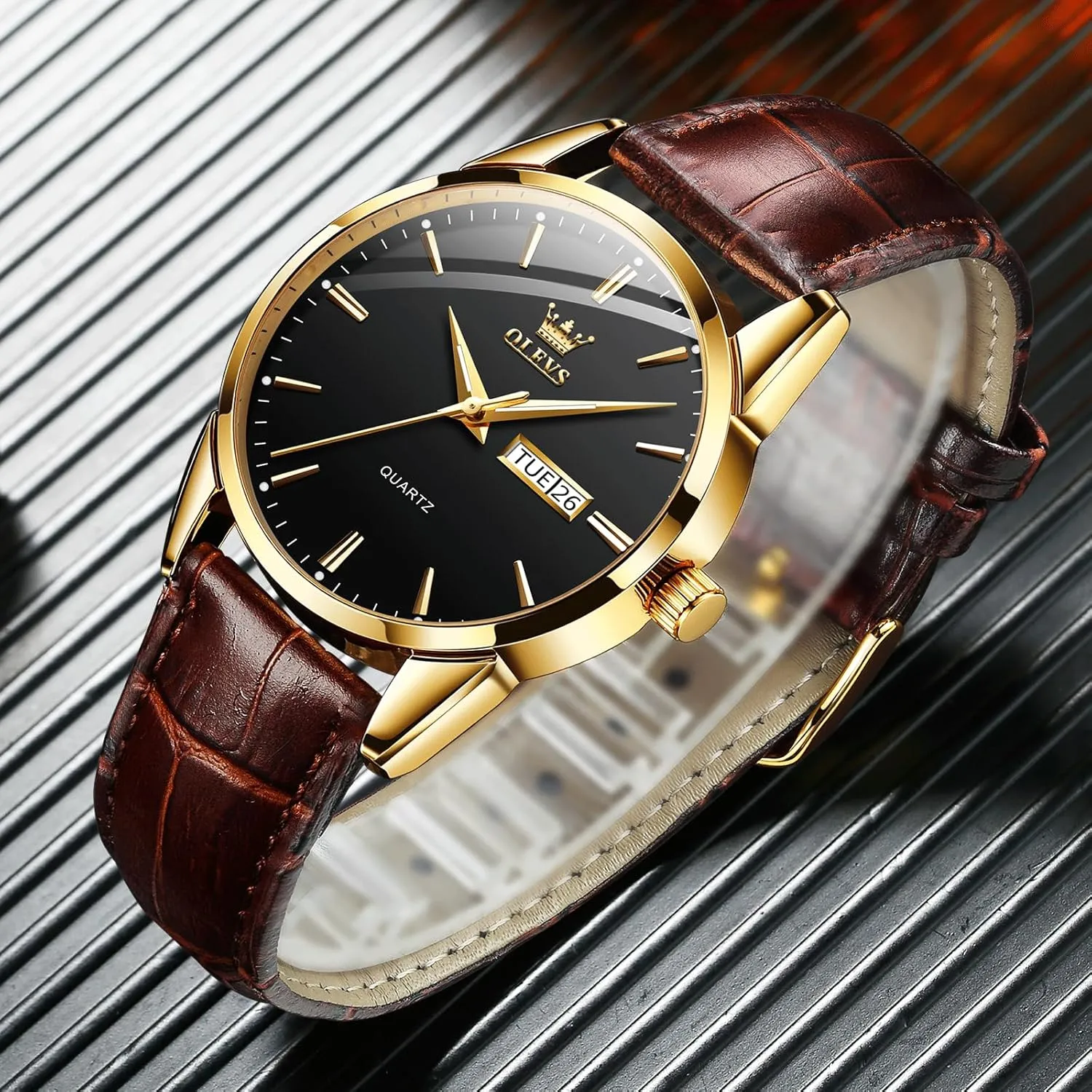 Men's Casual Leather Watch, Easy to Read Three-Hand Analog Stainless Steel Watches for Men, Minimalist Day Date Waterproof Luminous Mens Quartz Wristwatch