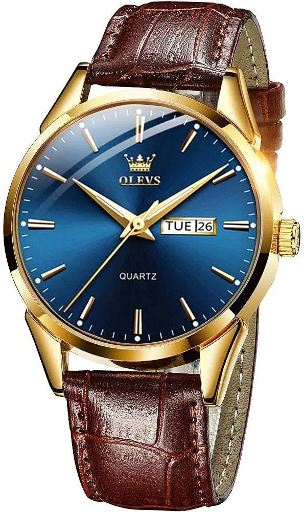 Men's Casual Leather Watch, Easy to Read Three-Hand Analog Stainless Steel Watches for Men, Minimalist Day Date Waterproof Luminous Mens Quartz Wristwatch