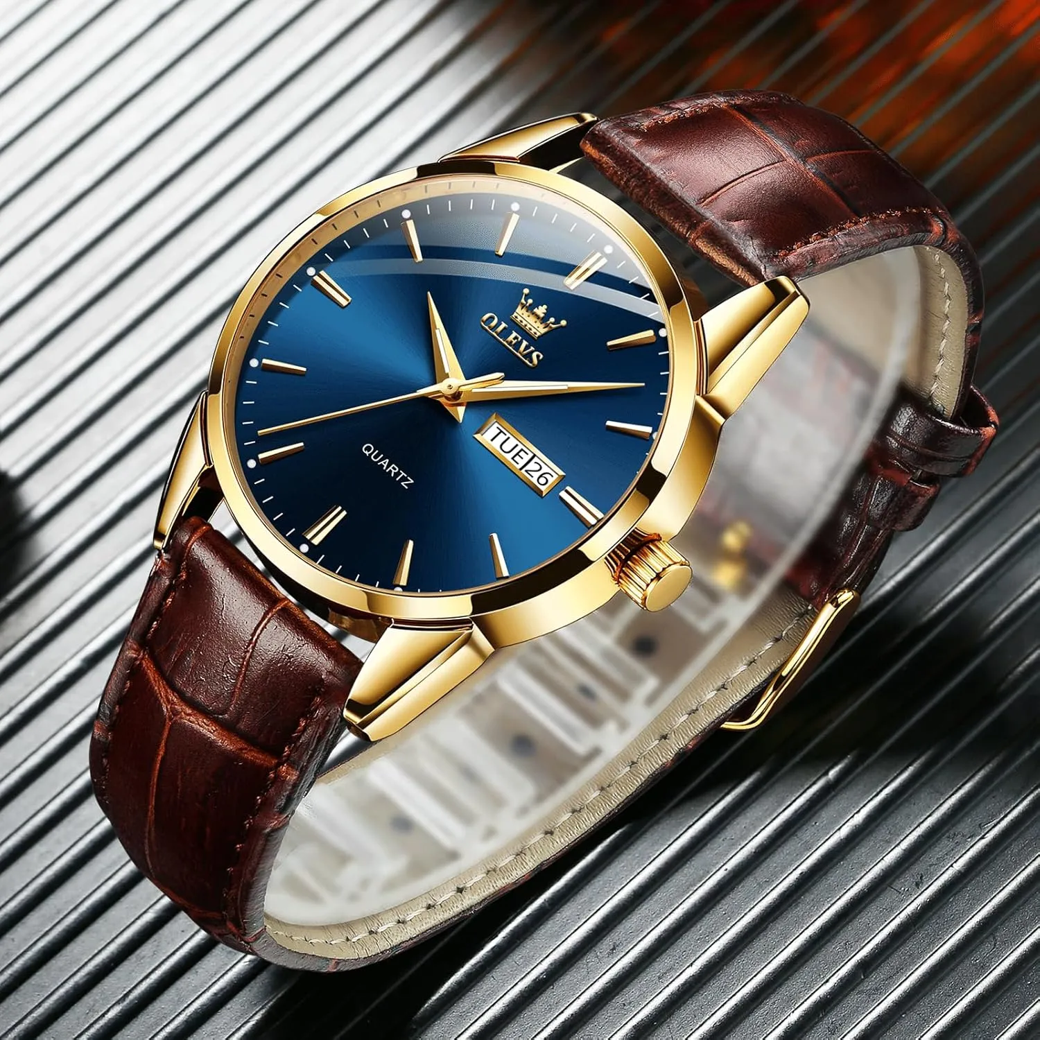Men's Casual Leather Watch, Easy to Read Three-Hand Analog Stainless Steel Watches for Men, Minimalist Day Date Waterproof Luminous Mens Quartz Wristwatch