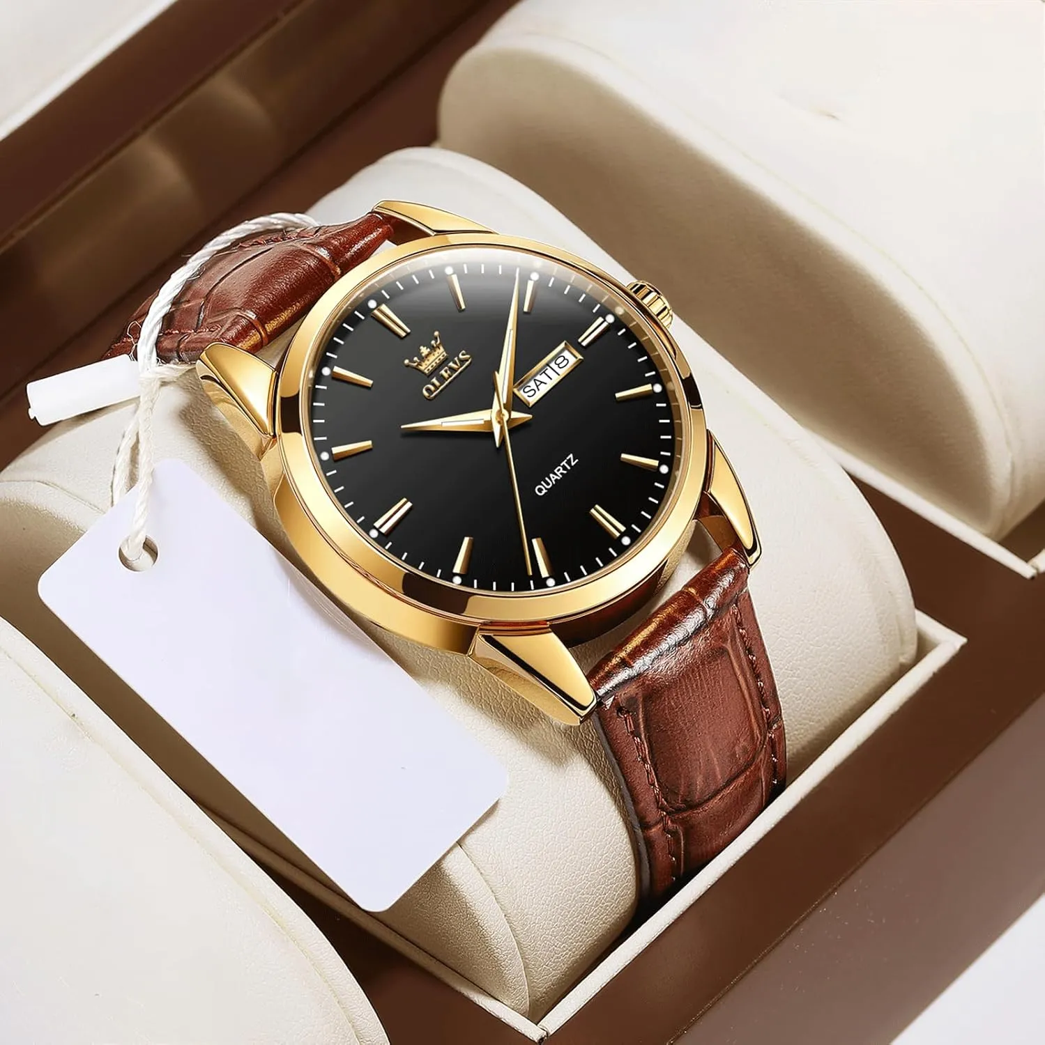 Men's Casual Leather Watch, Easy to Read Three-Hand Analog Stainless Steel Watches for Men, Minimalist Day Date Waterproof Luminous Mens Quartz Wristwatch