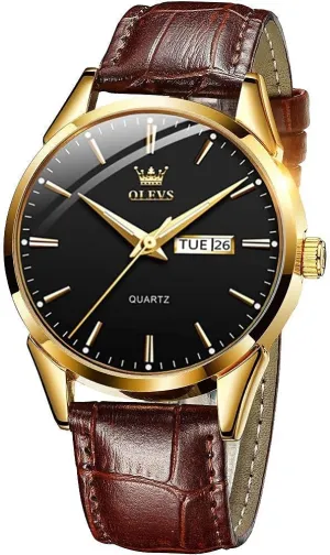 Men's Casual Leather Watch, Easy to Read Three-Hand Analog Stainless Steel Watches for Men, Minimalist Day Date Waterproof Luminous Mens Quartz Wristwatch