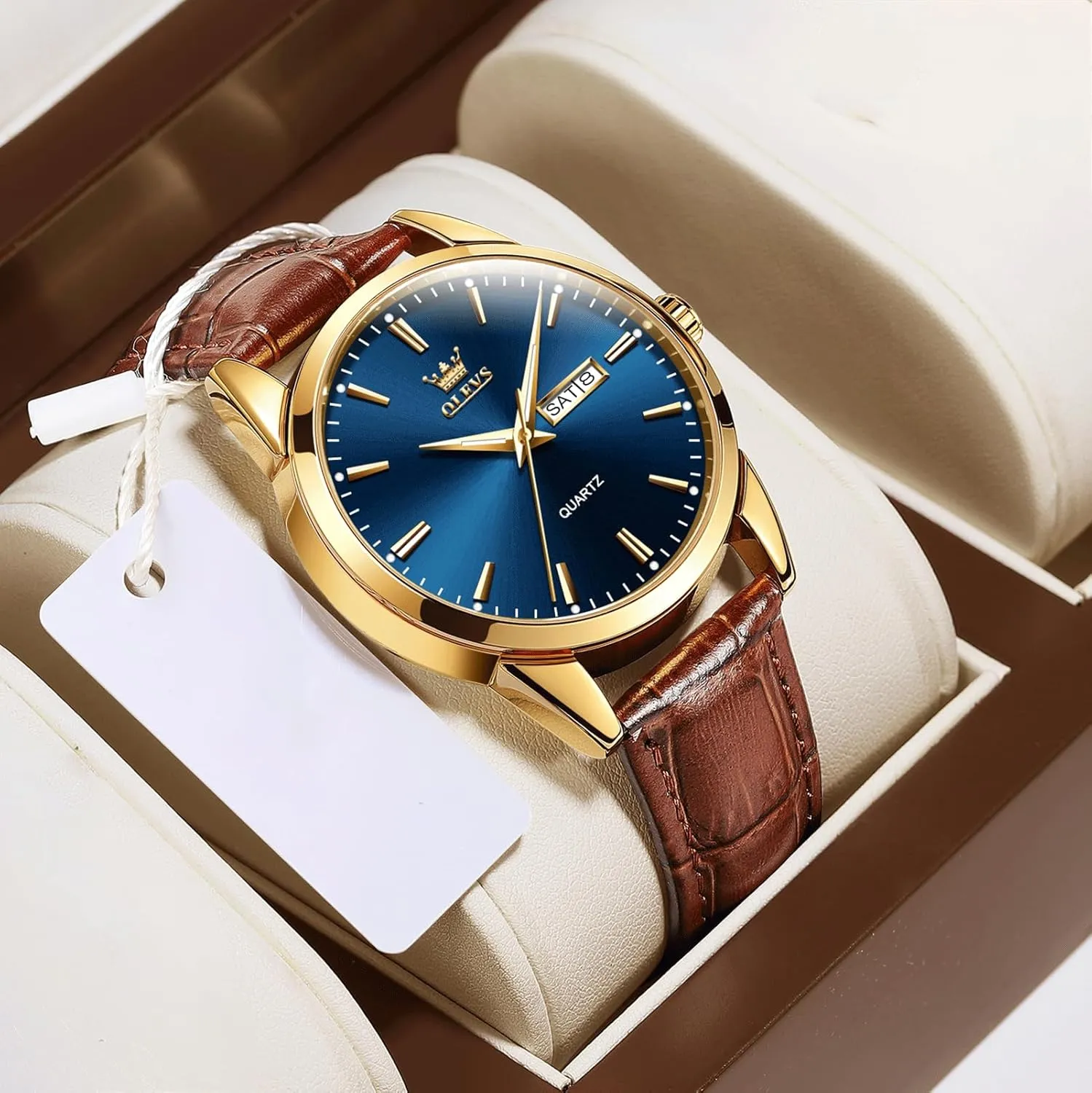 Men's Casual Leather Watch, Easy to Read Three-Hand Analog Stainless Steel Watches for Men, Minimalist Day Date Waterproof Luminous Mens Quartz Wristwatch
