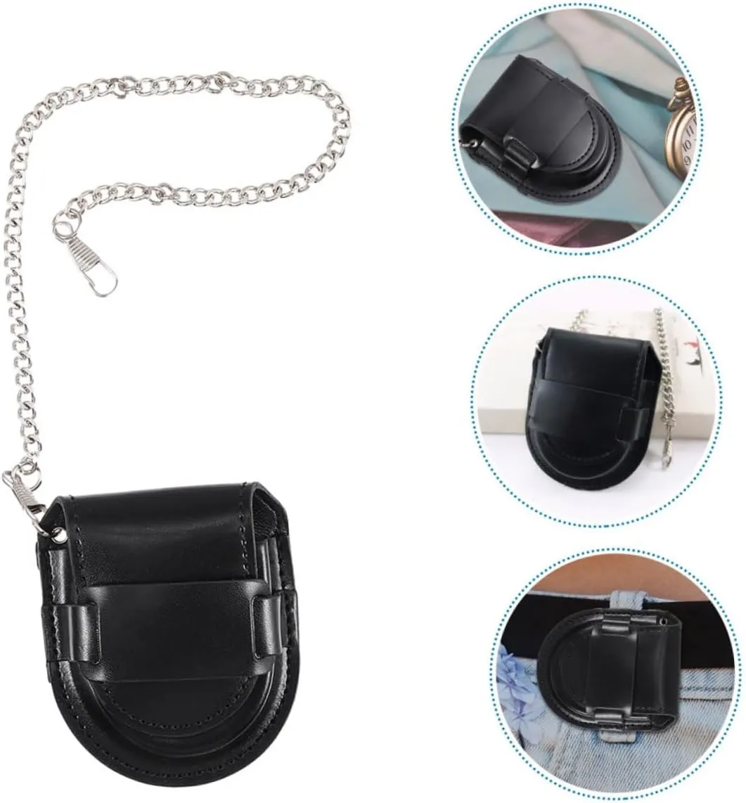 Mens Jewellery Box 4pcs Pocket Watch Storage Leather Case Pocket Watch Chains Watch Strap Holder Watch Holder Watch Pouch Pocket Watch Fob Watch Bag Pocket Watch Case Watch Storage Case Black Metal