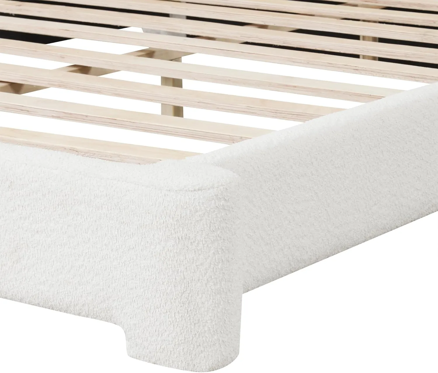 Merax King Size Thick Bouce Fabric Upholstered Platform Bed with Curved Shaped Headboard, Wood Bed Frame for Kids Teens Adults, White