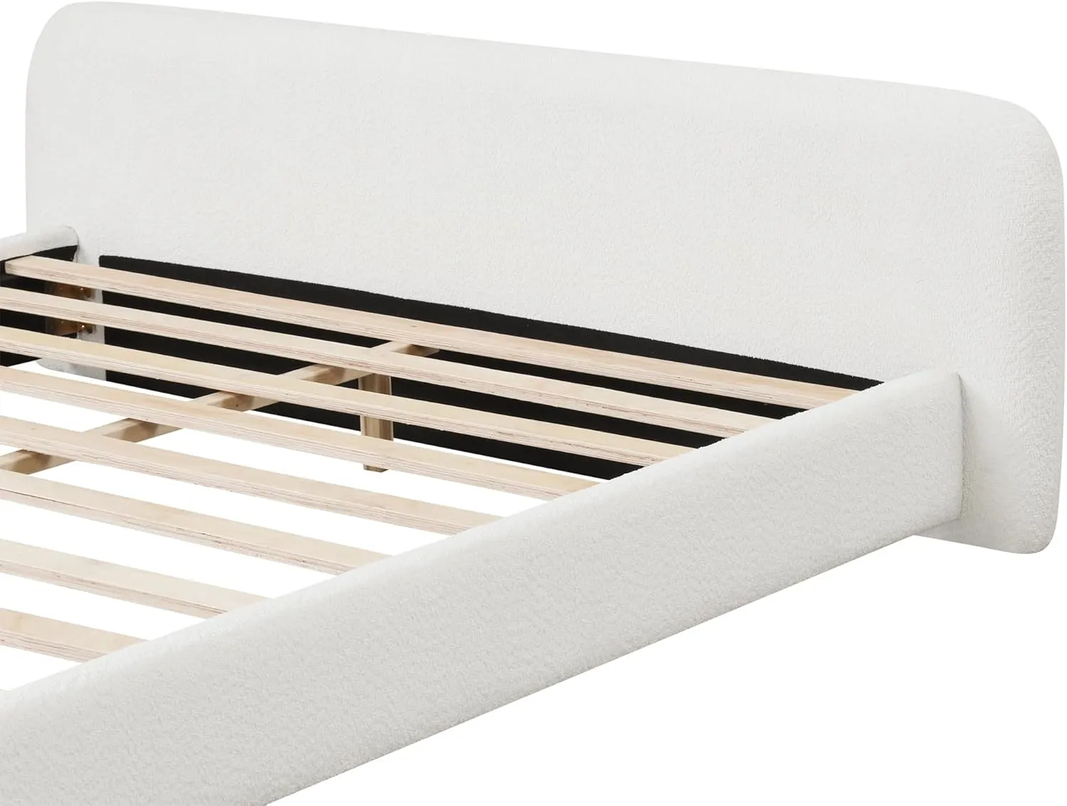 Merax King Size Thick Bouce Fabric Upholstered Platform Bed with Curved Shaped Headboard, Wood Bed Frame for Kids Teens Adults, White