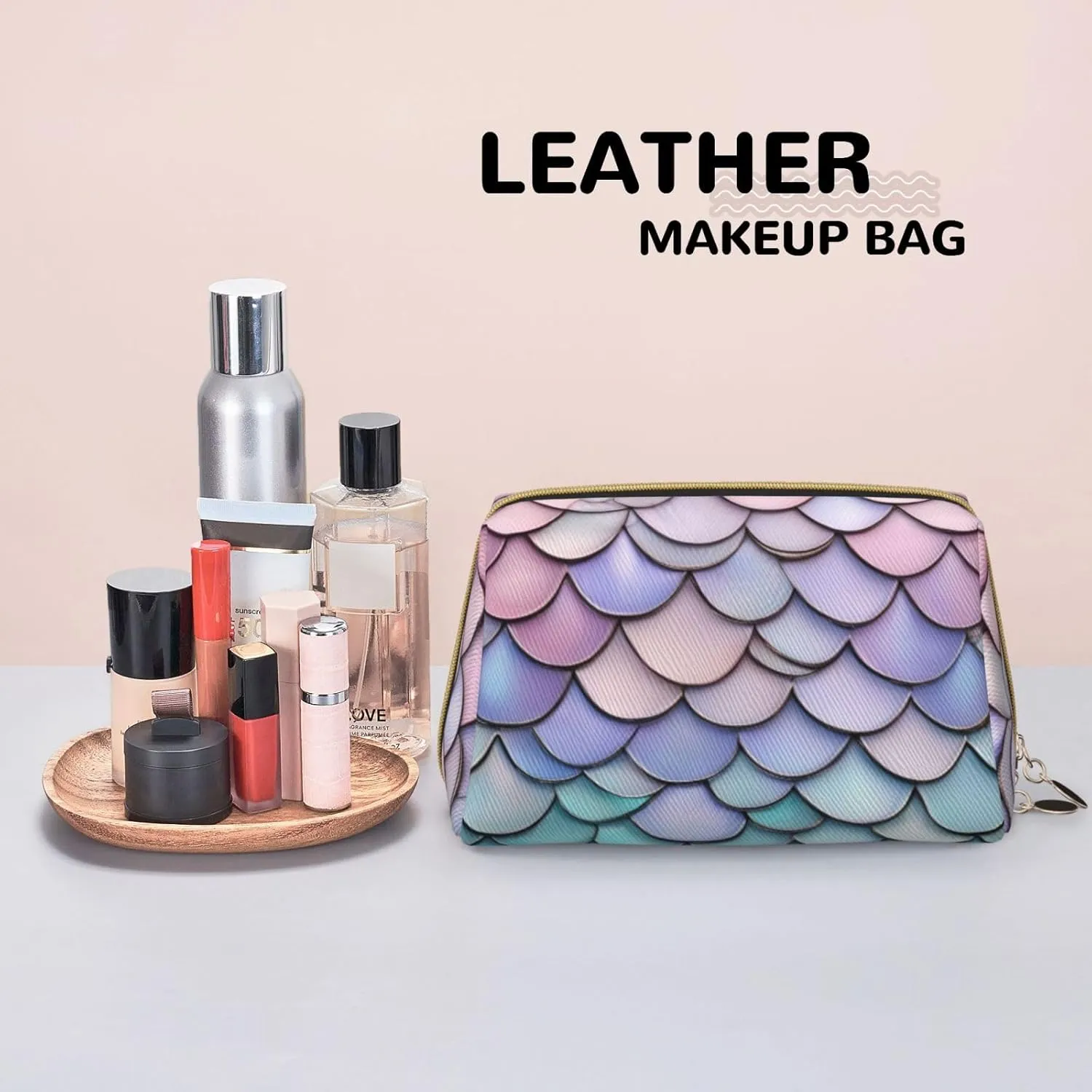 Mermaid Red Purple Aqua Toiletry Pouch, Travel-Friendly Makeup Organizer For Makeup Brushes, Lipsticks