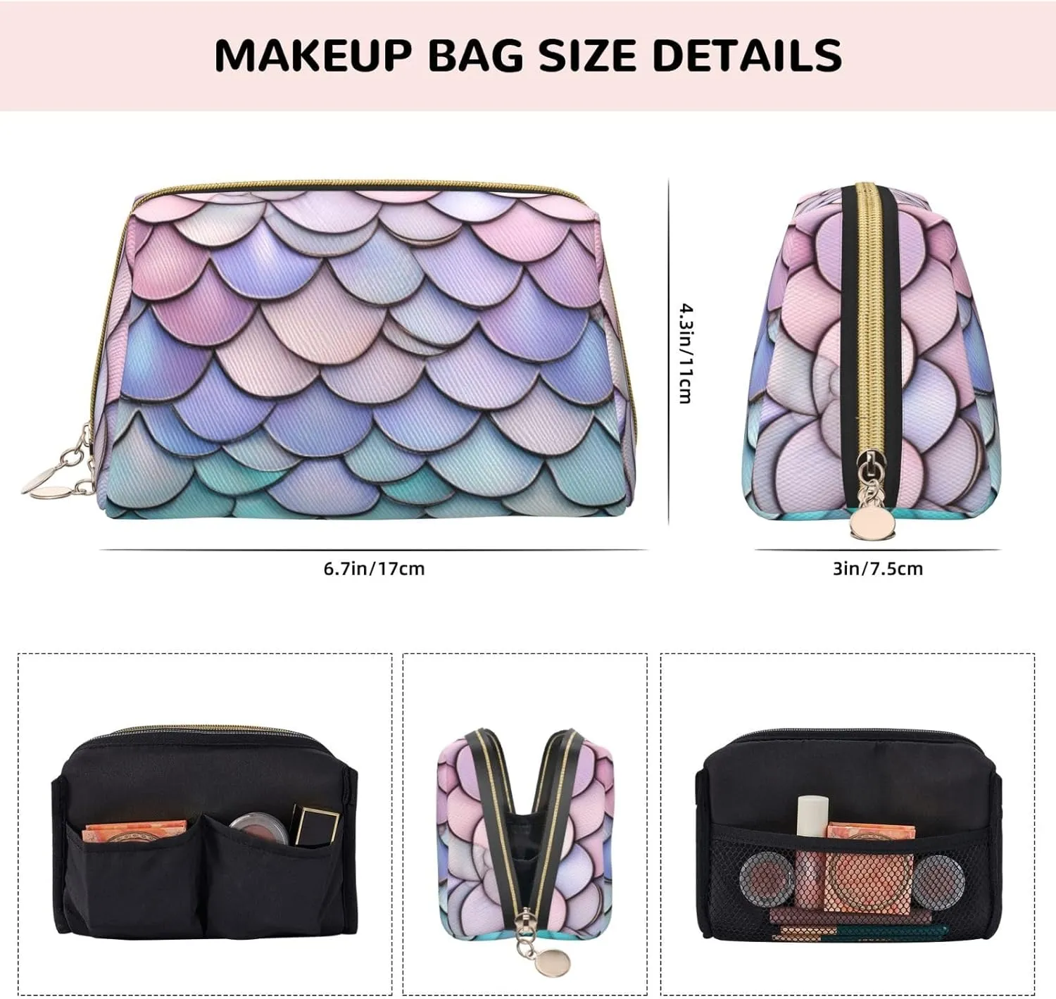 Mermaid Red Purple Aqua Toiletry Pouch, Travel-Friendly Makeup Organizer For Makeup Brushes, Lipsticks
