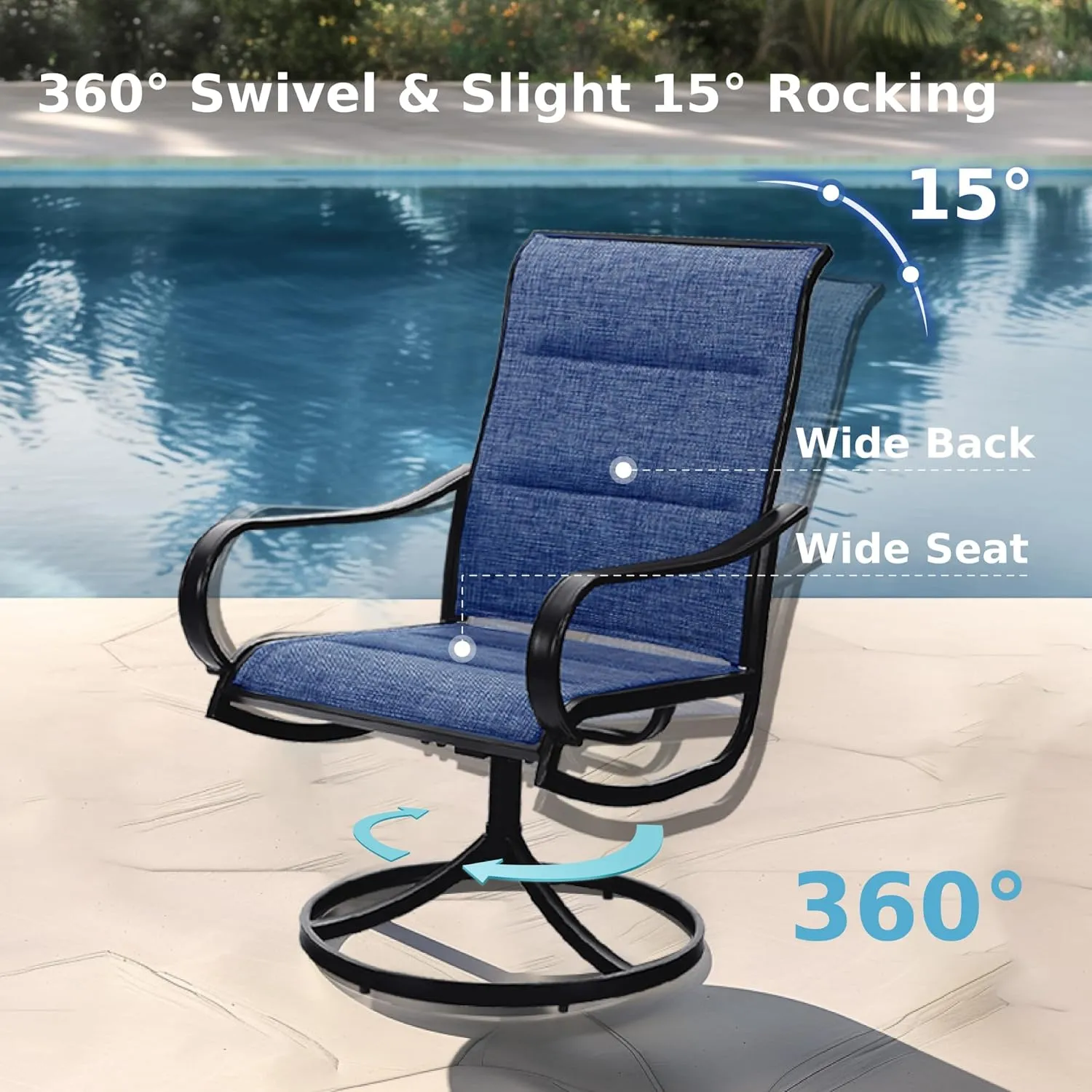 MFSTUDIO 9-Piece Metal Outdoor Patio Dining Furniture Set with 6 Padded Sling Swivel Chairs and 1 Expandable Outdoor Dining Rectangle Table, Blue