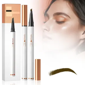 Microblading Eyebrow Pencil 2PCS, 2025 New 3D Waterproof Eyebrow Microblading Pen 4 Fork Tip, Magic Eyebrow Pencil Makeup Long-Lasting Eyebrow Pencils with Micro Fork Tip (Light Brown)