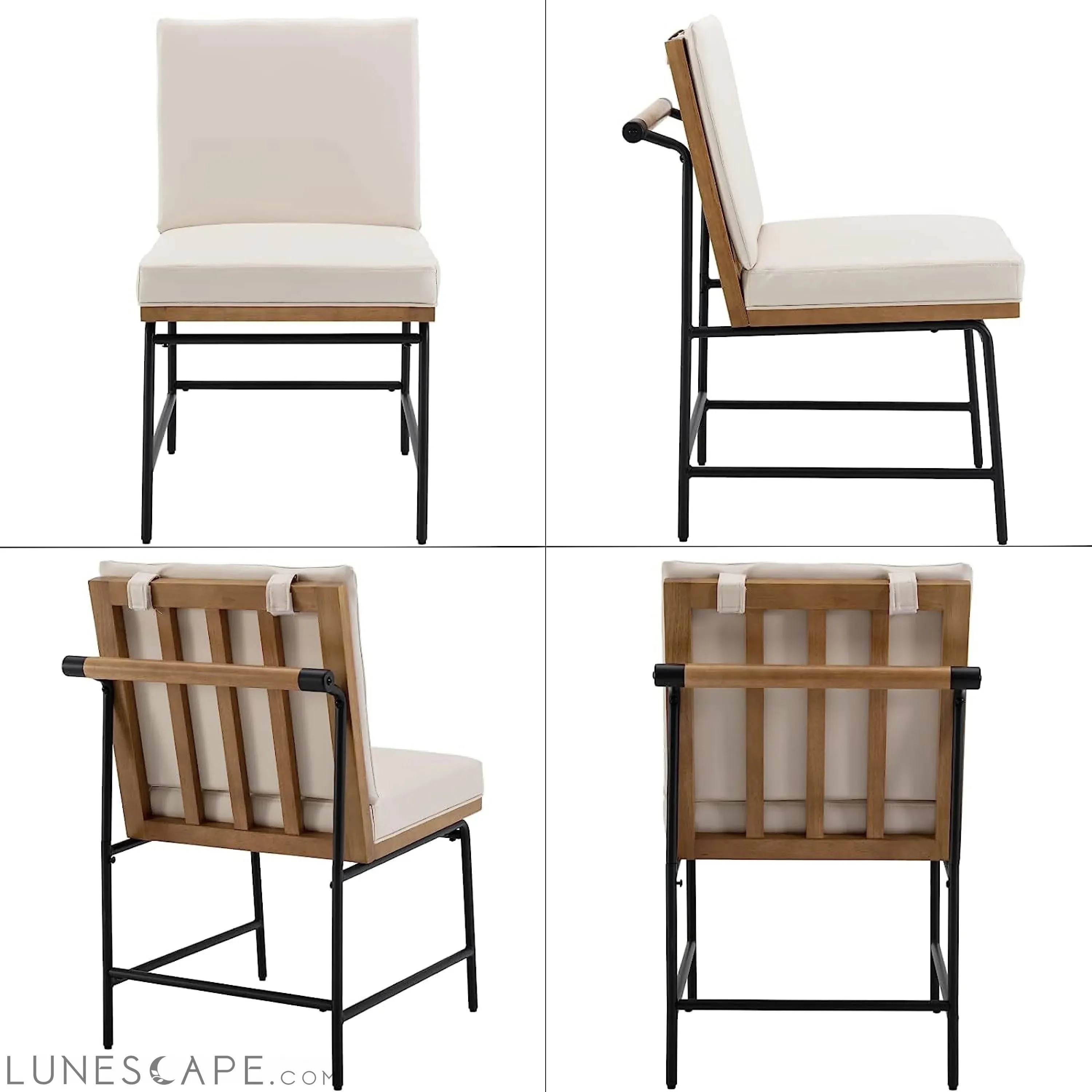 Mid Century Leather Dining Chairs Set of 2 in Beige