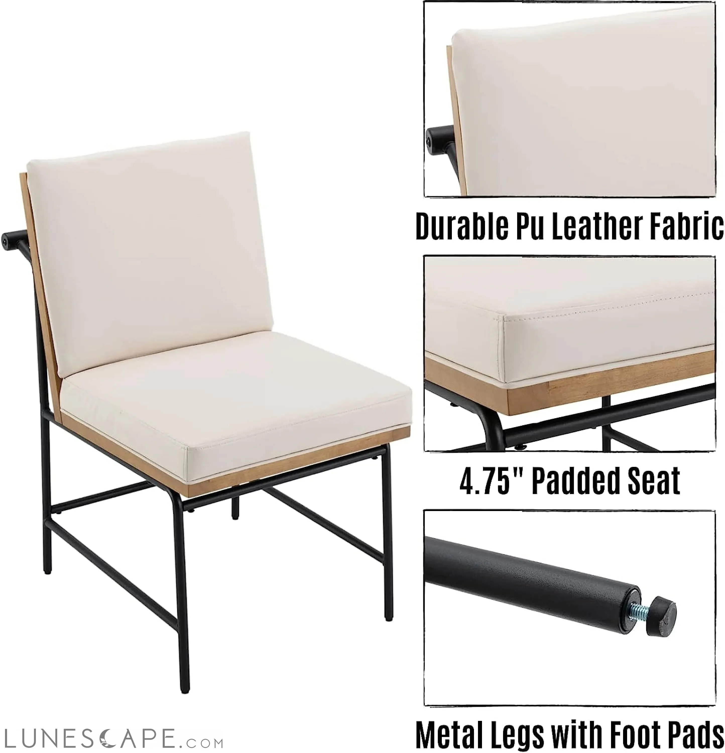 Mid Century Leather Dining Chairs Set of 2 in Beige