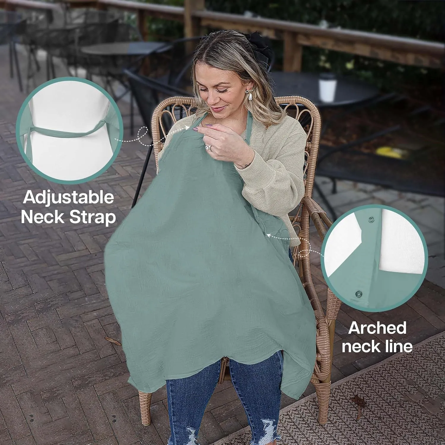 Miflor Muslin Nursing Cover - Large 42x30 Inches Nursing Cover Up for Breastfeeding | Breast Feeding Covers for Women with 2 Pockets, Carry Bag, Muslin Cotton, Stylish & Comfortable Design