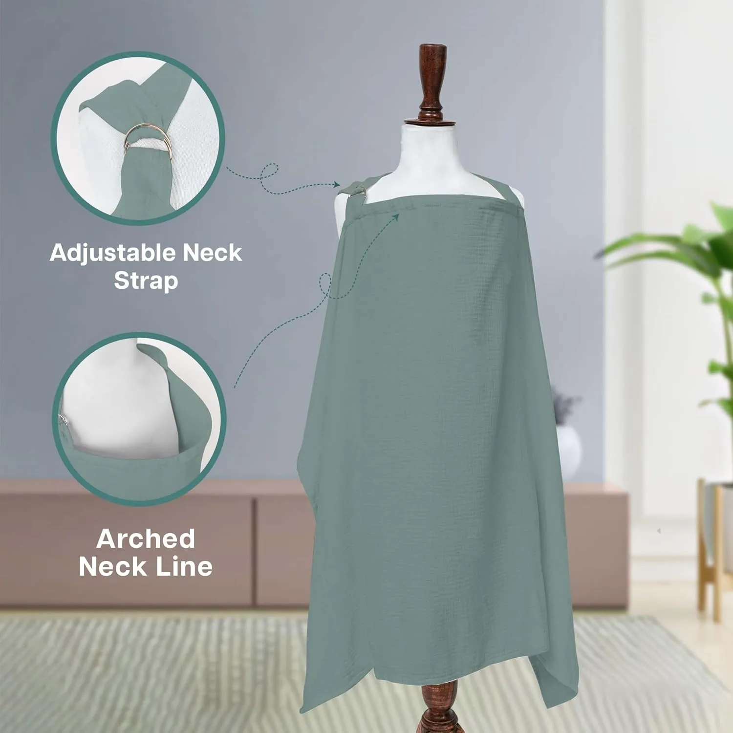 Miflor Muslin Nursing Cover - Large 42x30 Inches Nursing Cover Up for Breastfeeding | Breast Feeding Covers for Women with 2 Pockets, Carry Bag, Muslin Cotton, Stylish & Comfortable Design