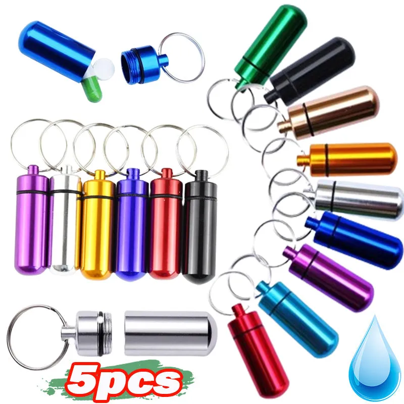 Mini Waterproof Aluminum Pill Box Medicine Case Container Bottle Holder Keychain