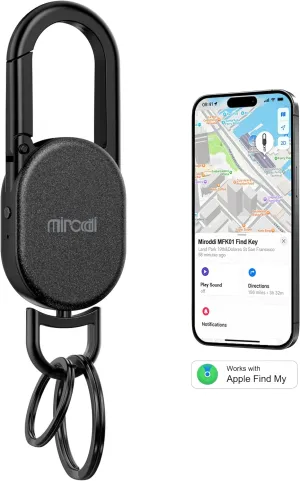 Miroddi Keychain with Tracker, Men's Key Chain Works with Find My App (iOS Only), Heavy Duty Car Keychain Carabiner with Key Finder, Anti-Lost Key Tracker, GPS for Key, Rechargeable, Black