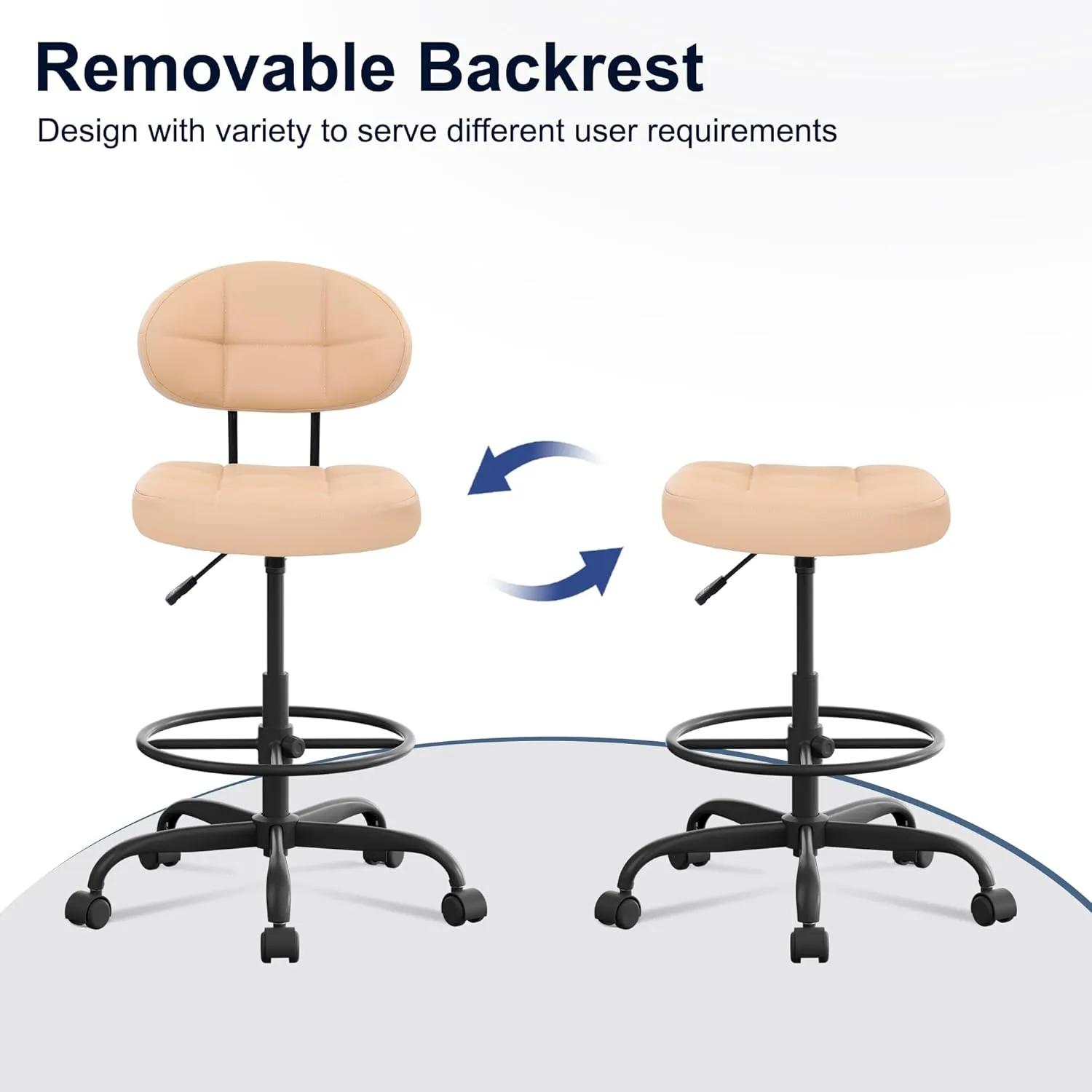 Misolant Drafting Chair Without Arms, Tall Office Chair with Footrest Ring for Standing Desk, Small Faux Leather Executive Office Chair with Adjustable Height for Bar Lab Counter Height Desk, Khaki