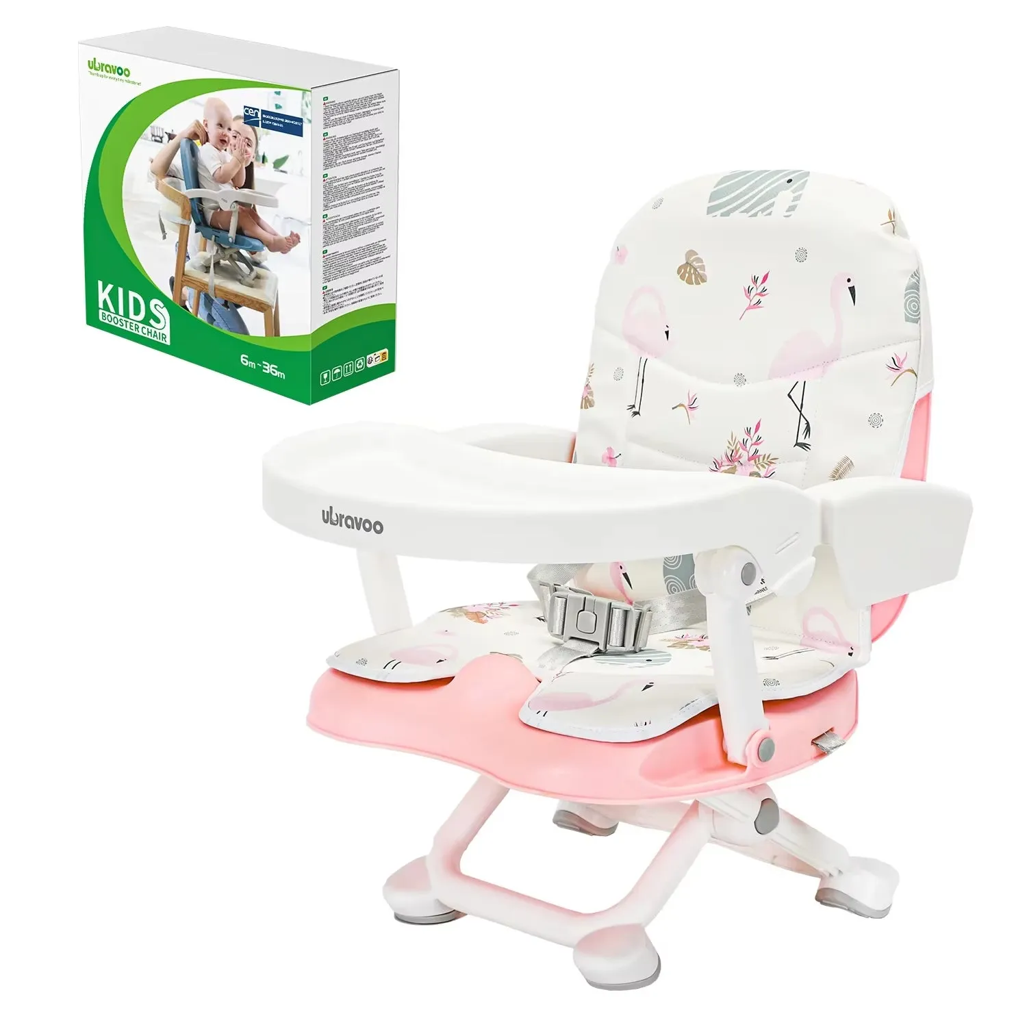 Modern Baby Booster Seat for Dining Home Travel Table with Removable Tray & Cushion