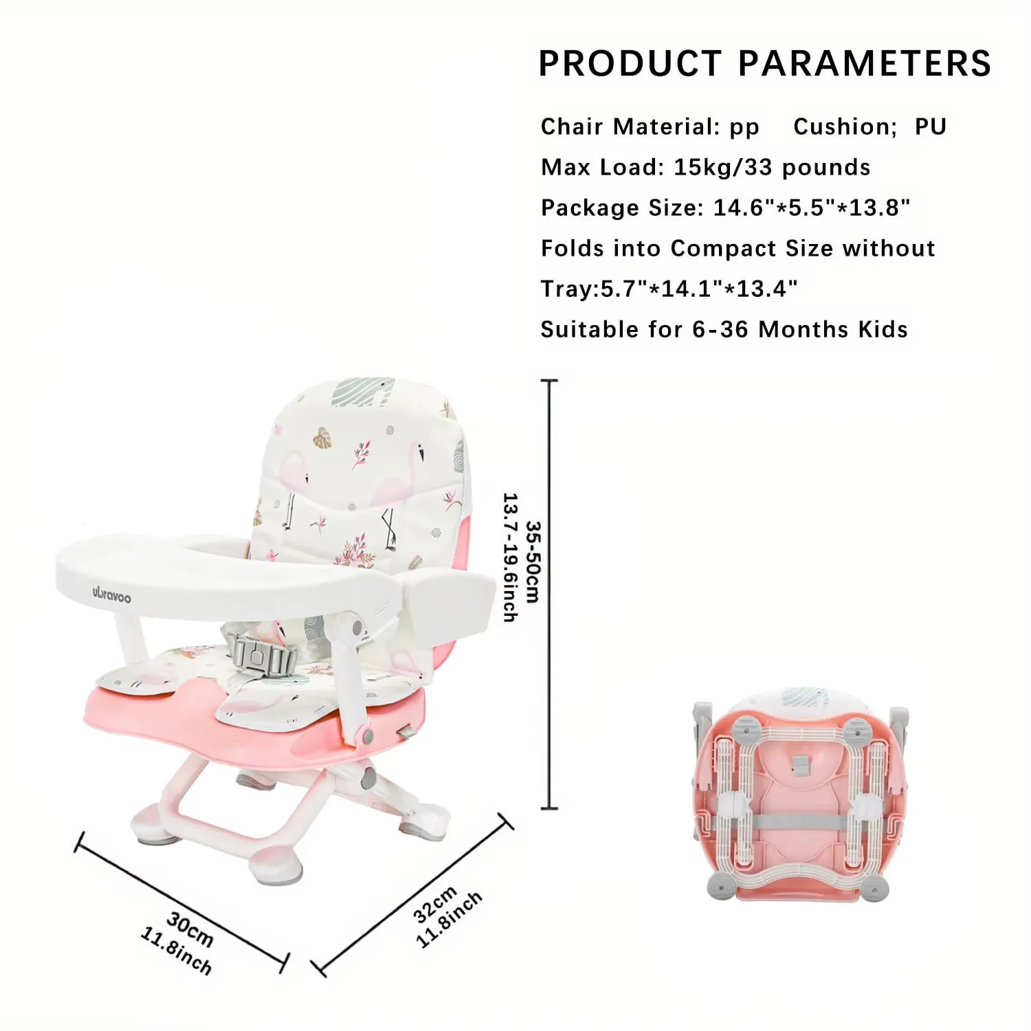 Modern Baby Booster Seat for Dining Home Travel Table with Removable Tray & Cushion