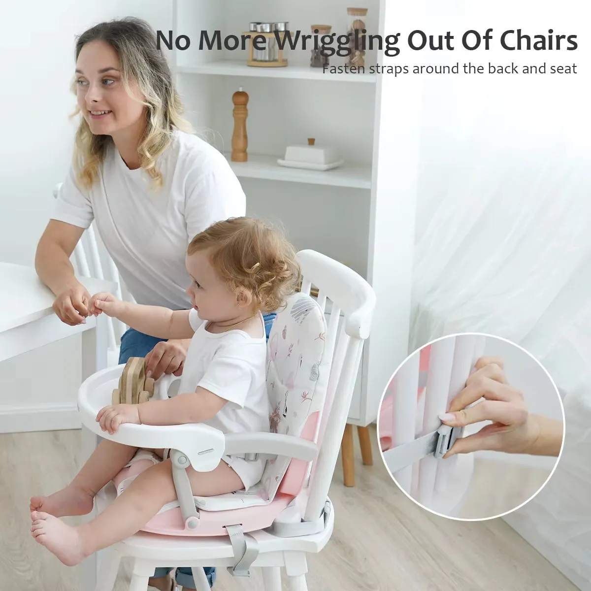Modern Baby Booster Seat for Dining Home Travel Table with Removable Tray & Cushion