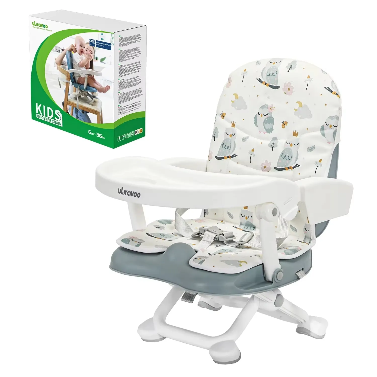 Modern Baby Booster Seat for Dining Home Travel Table with Removable Tray & Cushion