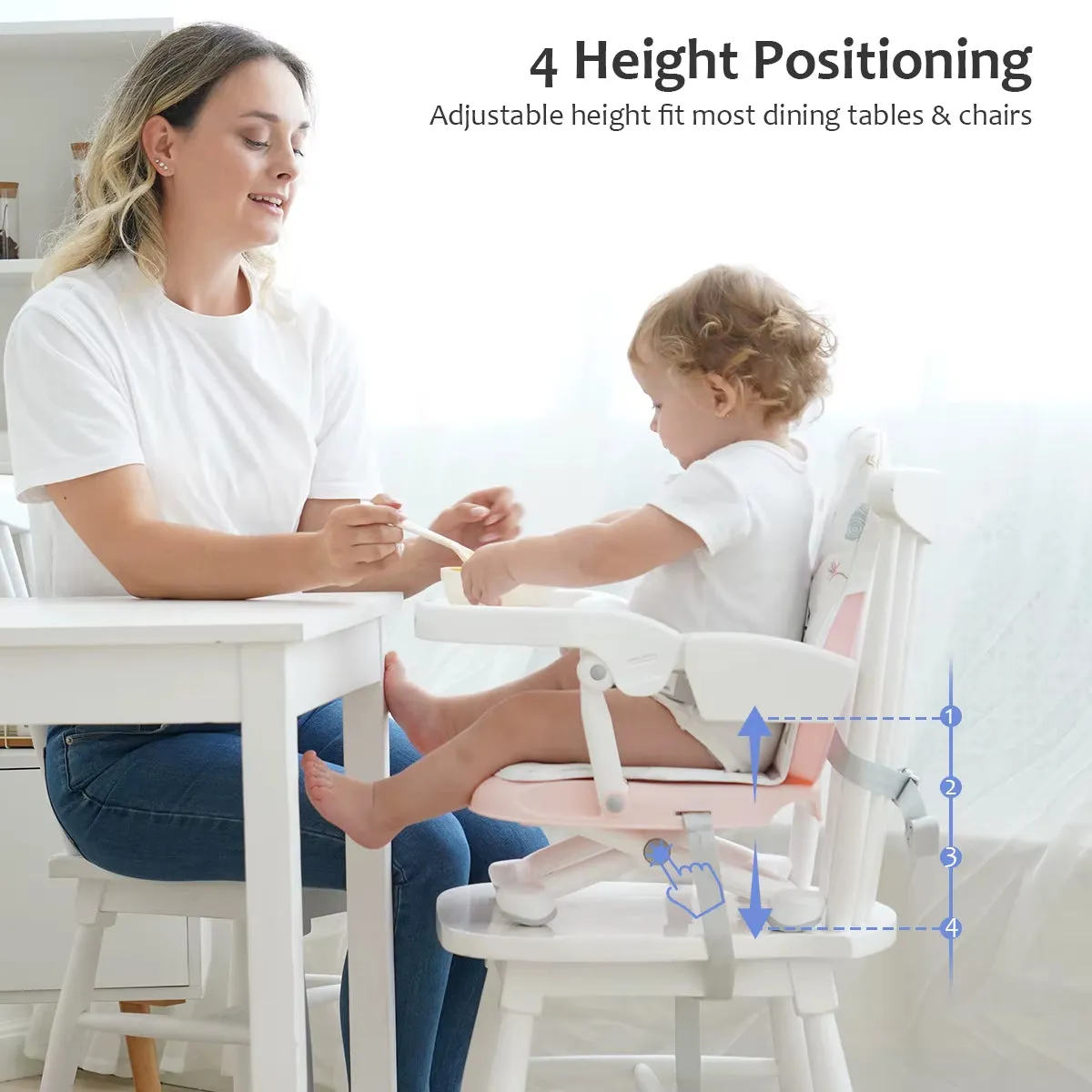 Modern Baby Booster Seat for Dining Home Travel Table with Removable Tray & Cushion