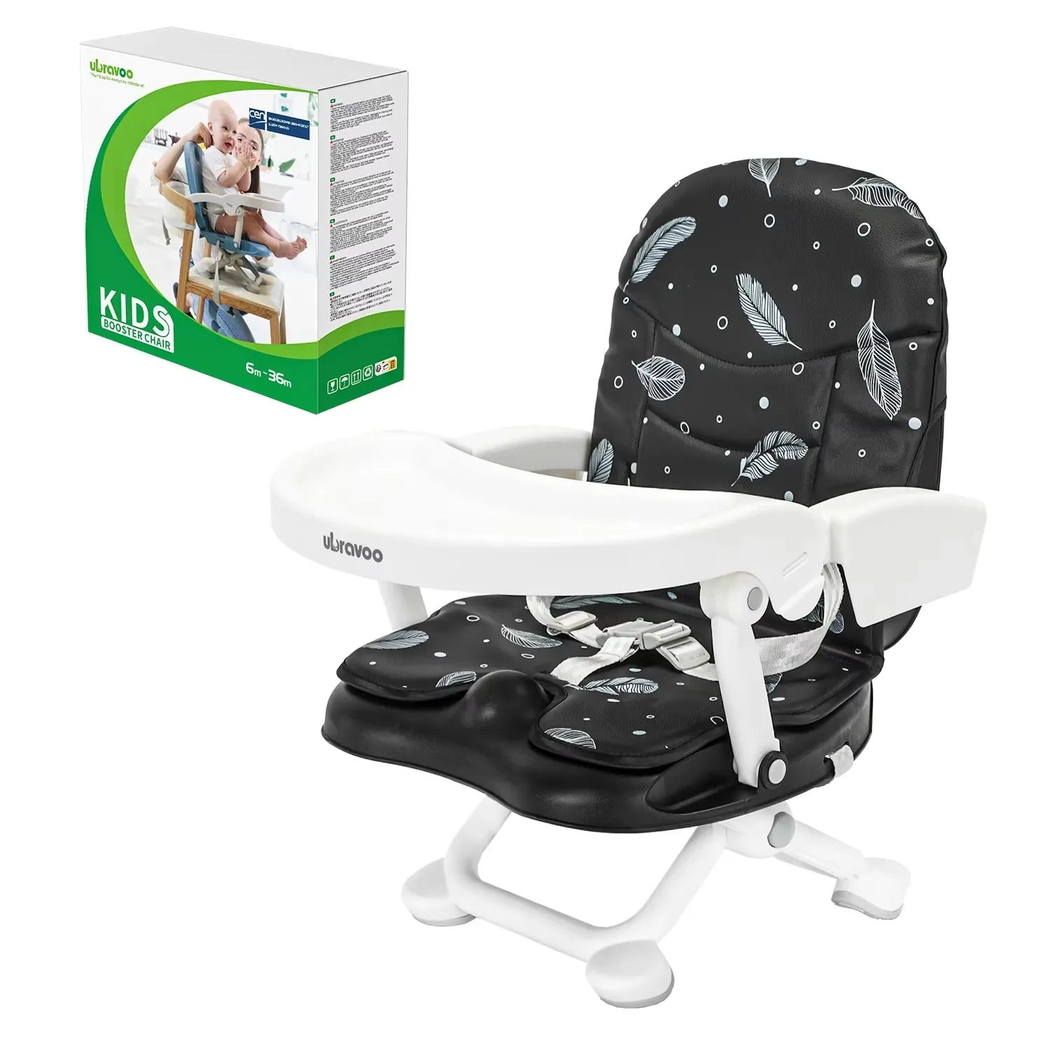 Modern Baby Booster Seat for Dining Home Travel Table with Removable Tray & Cushion