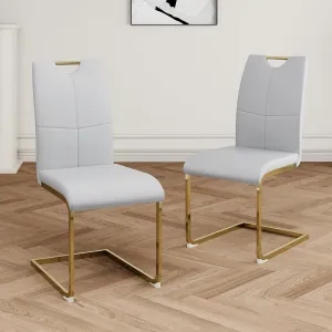 Modern Dining Chairs with Padded Faux Leather Seat and Gold Metal Legs, Set of 2 for Kitchen and Living Room, Grey