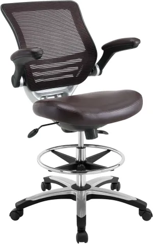 Modway EEI-211-BRN Edge Drafting Chair - Reception Desk Chair - Flip-Up Arm Drafting Chair in Brown