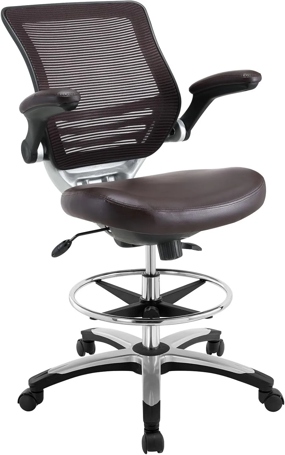 Modway EEI-211-BRN Edge Drafting Chair - Reception Desk Chair - Flip-Up Arm Drafting Chair in Brown
