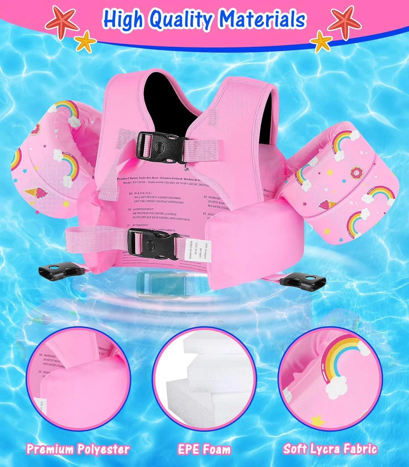 MoKo Toddler Swim Vest for Kids, Swim Arm Floaties Cartoon Swimming Water Wings with Crotch Strap, Pool Float Vests Sleeves Shoulder Straps Arm Band for Children