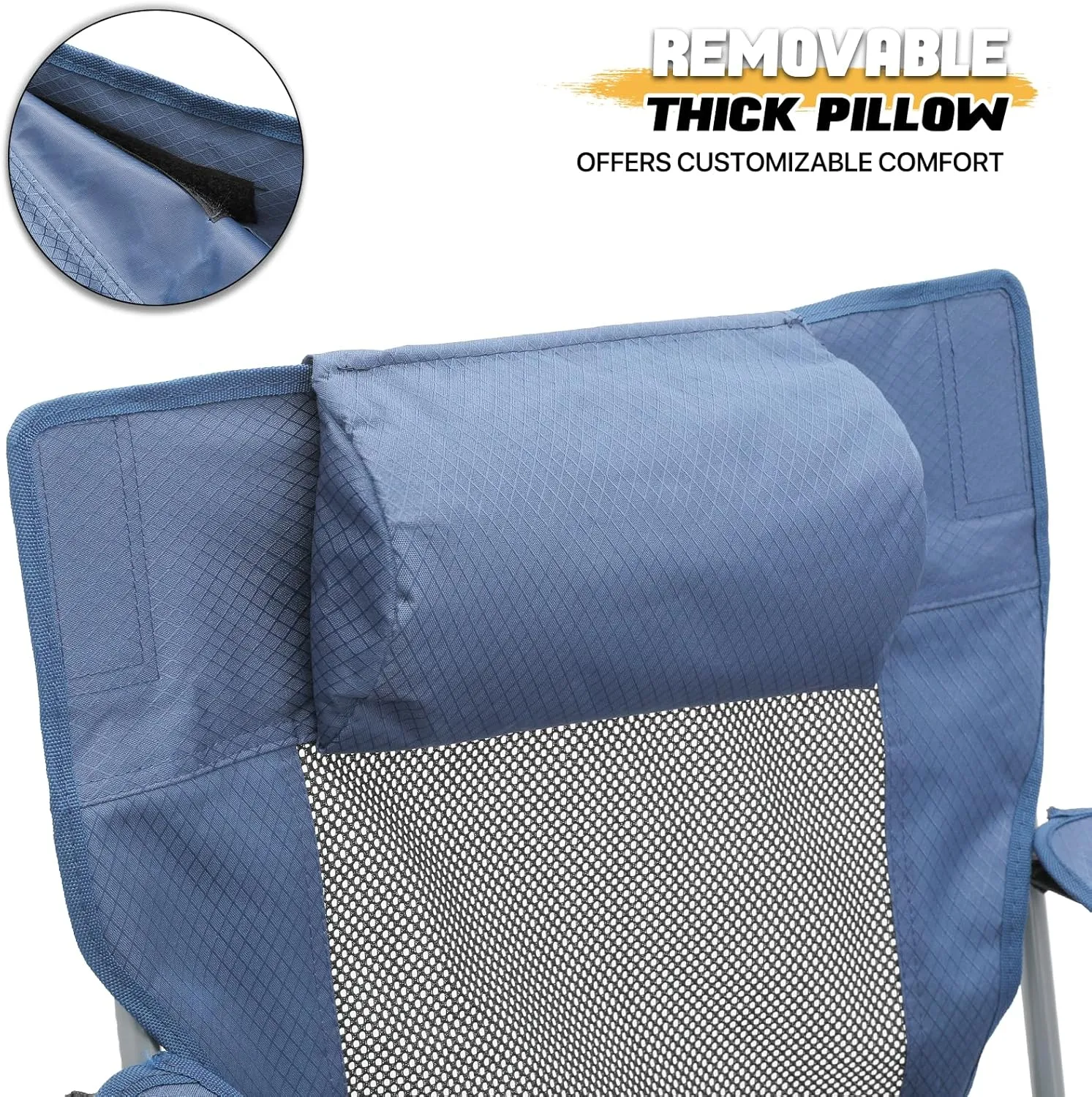 MoNiBloom Portable Folding Reclining Camping Chair with Foot Rest for Adults Outdoor Beach Hiking Fishing Lounge Recliner Mesh Camp Chair with Headrest Footrest Cup Holder Side Pocket (Steel Blue)