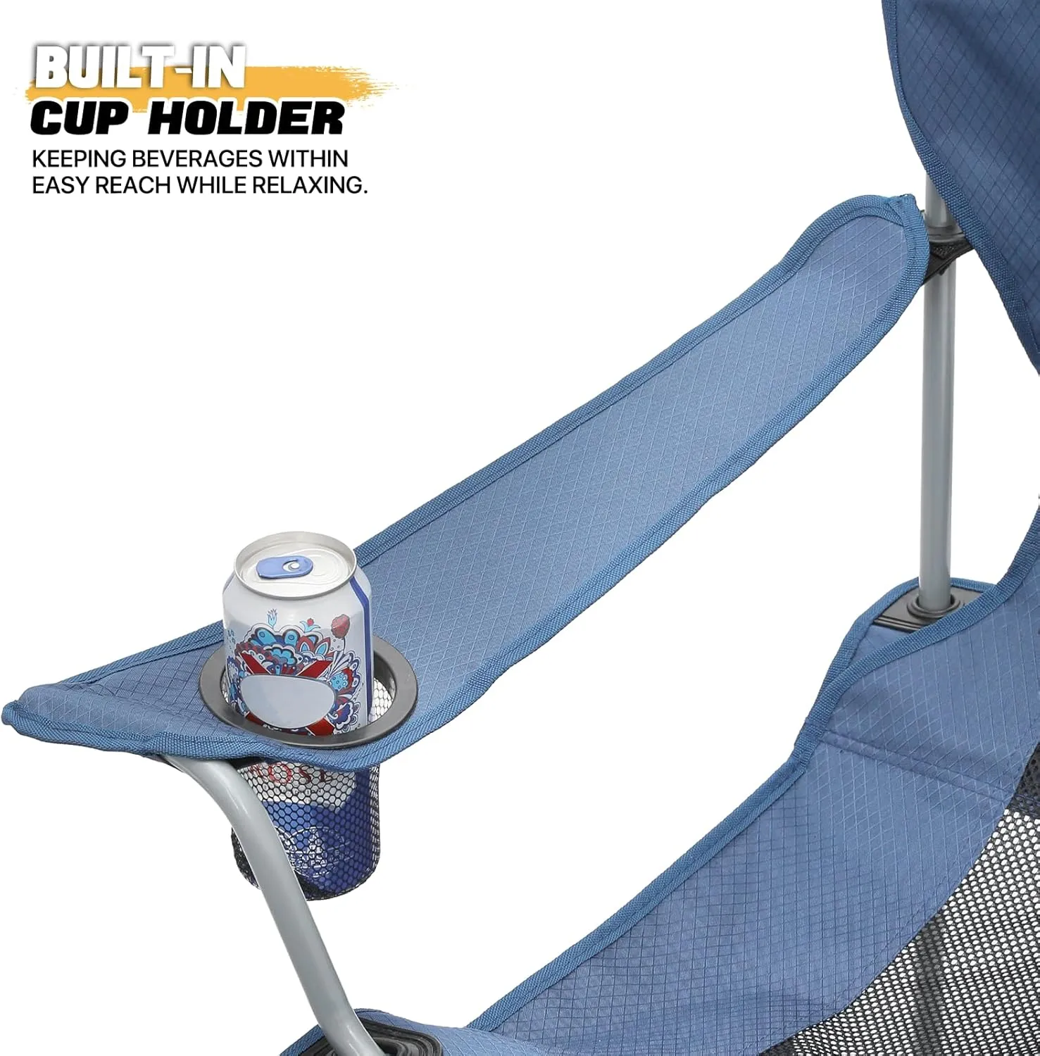 MoNiBloom Portable Folding Reclining Camping Chair with Foot Rest for Adults Outdoor Beach Hiking Fishing Lounge Recliner Mesh Camp Chair with Headrest Footrest Cup Holder Side Pocket (Steel Blue)