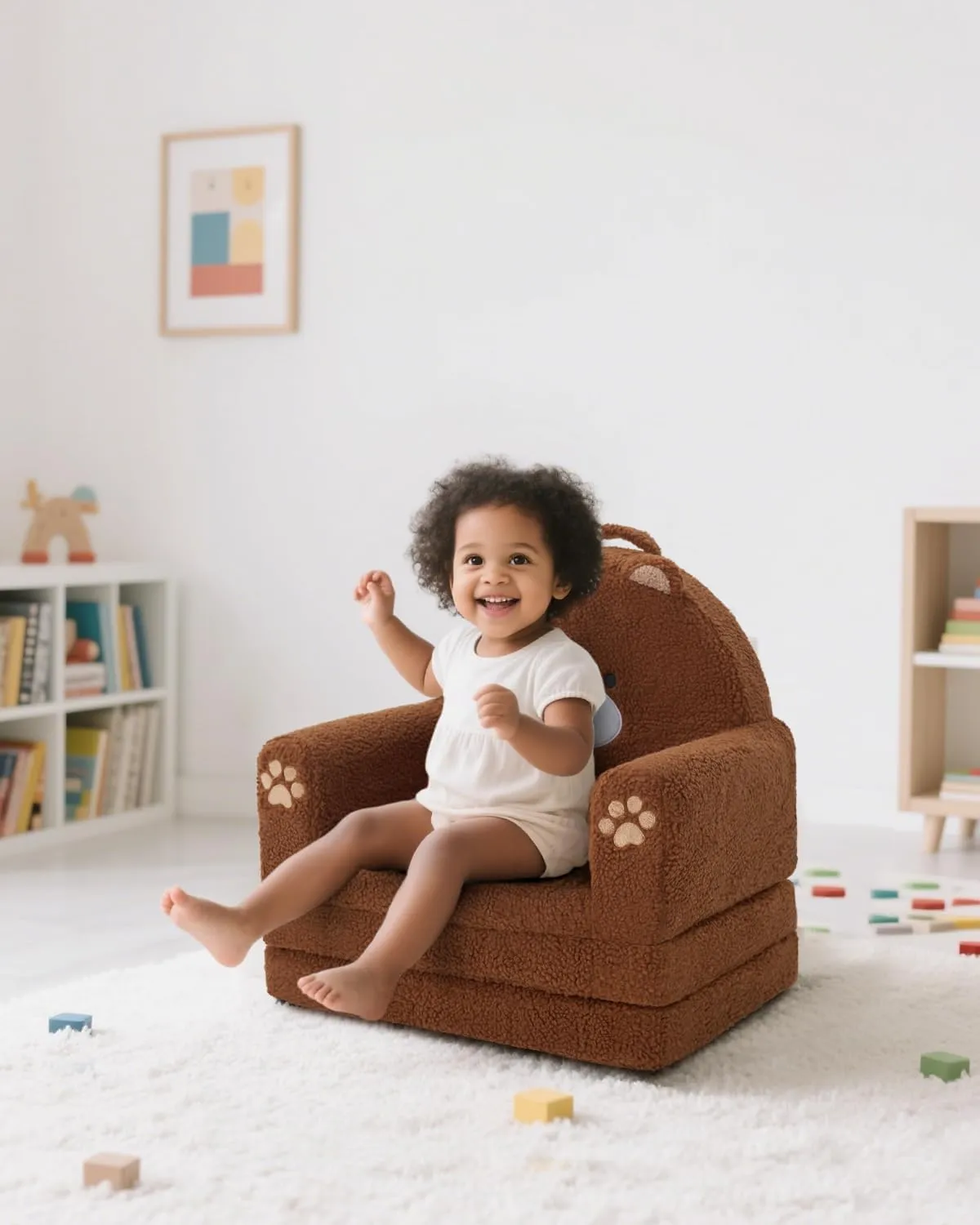 MOONBEEKI Cute Cartoon Animals Toddler Chair, 2-in-1 Flip Open Sherpa Foldable Kids Couch, Comfy Baby Chair for Girls and Boys (Medium)