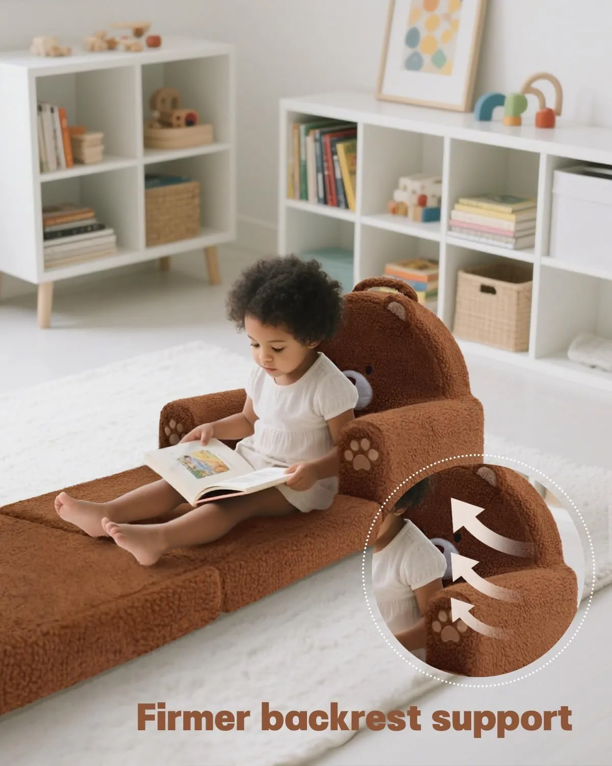 MOONBEEKI Cute Cartoon Animals Toddler Chair, 2-in-1 Flip Open Sherpa Foldable Kids Couch, Comfy Baby Chair for Girls and Boys (Medium)