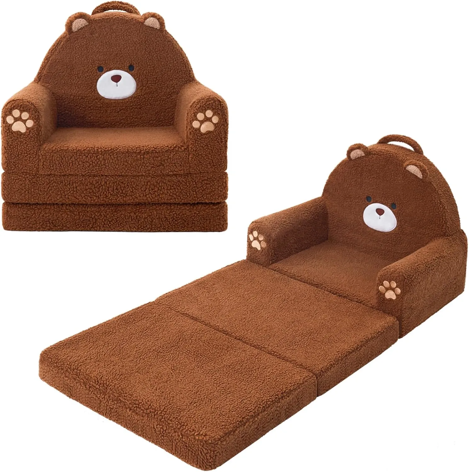 MOONBEEKI Cute Cartoon Animals Toddler Chair, 2-in-1 Flip Open Sherpa Foldable Kids Couch, Comfy Baby Chair for Girls and Boys (Medium)