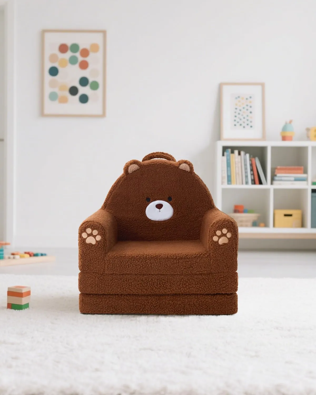 MOONBEEKI Cute Cartoon Animals Toddler Chair, 2-in-1 Flip Open Sherpa Foldable Kids Couch, Comfy Baby Chair for Girls and Boys (Medium)
