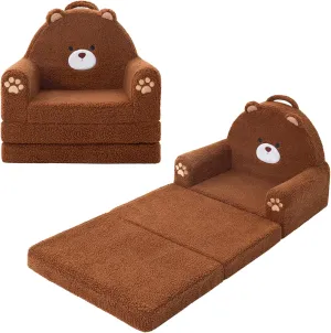MOONBEEKI Cute Cartoon Animals Toddler Chair, 2-in-1 Flip Open Sherpa Foldable Kids Couch, Comfy Baby Chair for Girls and Boys (Medium)