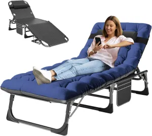 MOPHOTO Folding Chaise Lounge Chair 5-Position, Folding Cot, Heavy Duty Patio Chaise Lounges for Outside, Poolside, Beach, Lawn, Camping