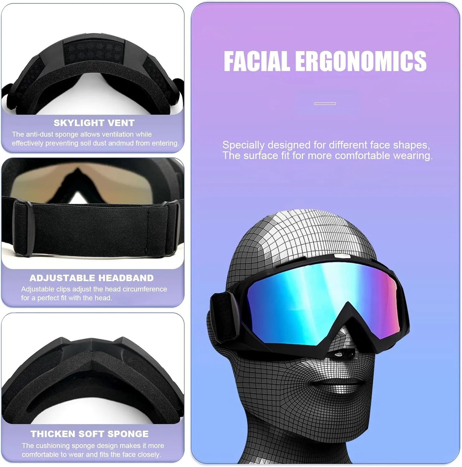 Motorcycle Goggles with Balaclava for Women Girls, Dirt Bike ATV Motocross Riding Racing Ski Goggle Safety Glasses