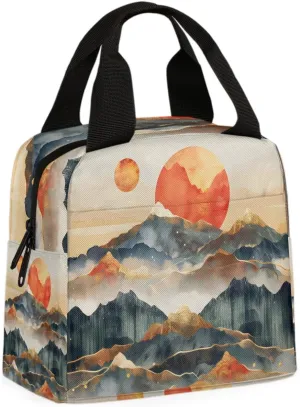 Mountain Range Golden Lunch Bag Smokey Mountain Tote Lunch Bag Reusable Lunch Box Leakproof Cooler Bag