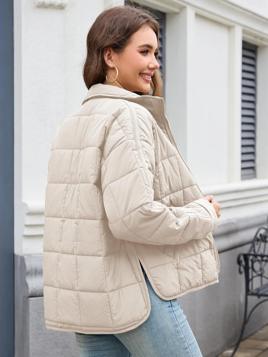 Muchpow Women's Lightweight Down Coat Long Sleeve Full Zipper Oversized Packable Short Puffer Jackets