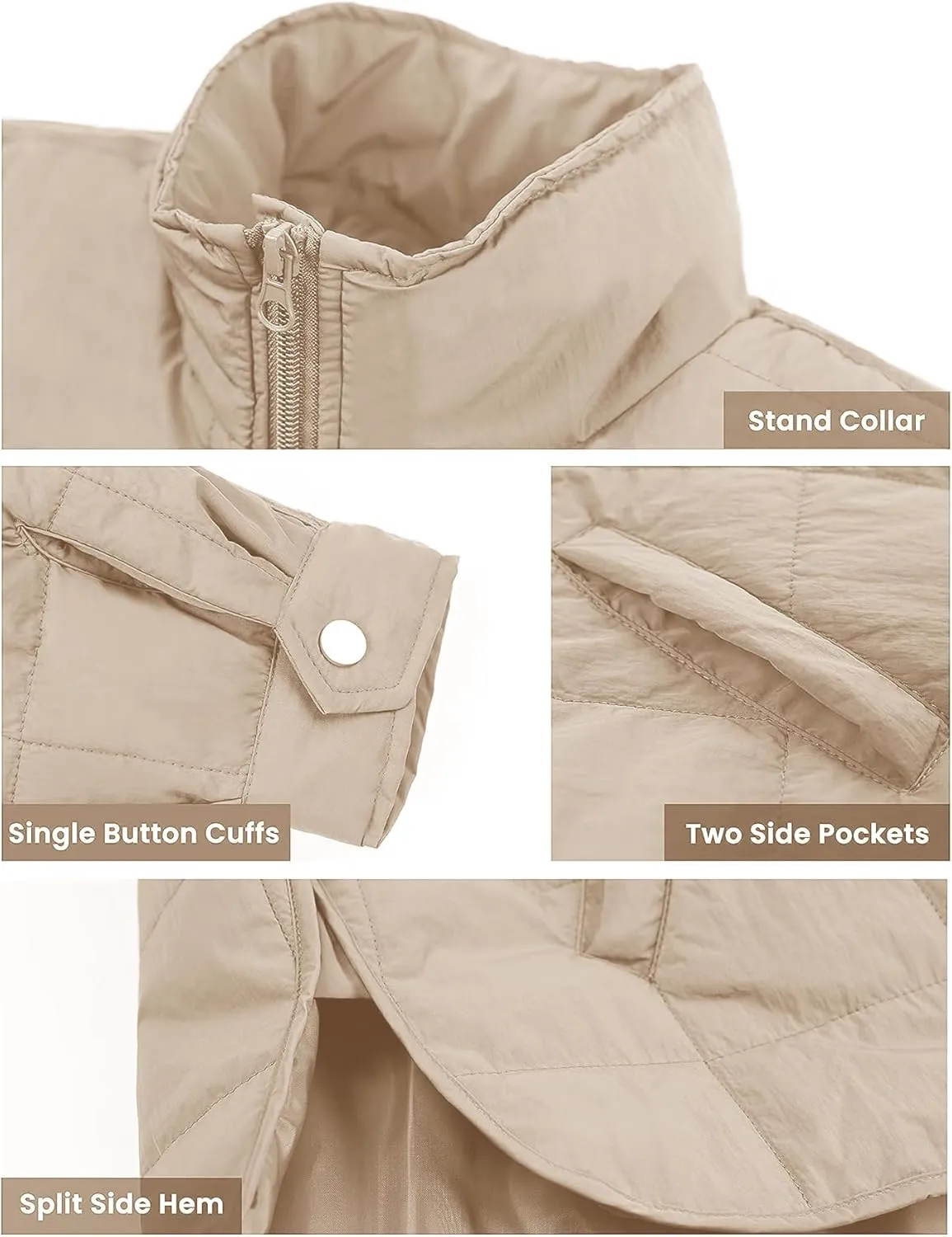 Muchpow Women's Lightweight Down Coat Long Sleeve Full Zipper Oversized Packable Short Puffer Jackets