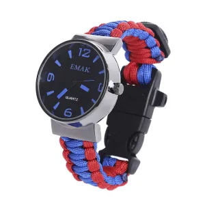 Multifunctional Survival Paracord Bracelet Watch with Compass Flint Fire Starter Scraper Whistle