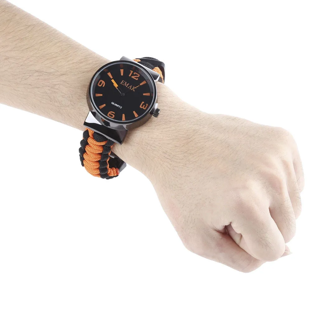 Multifunctional Survival Paracord Bracelet Watch with Compass Flint Fire Starter Scraper Whistle
