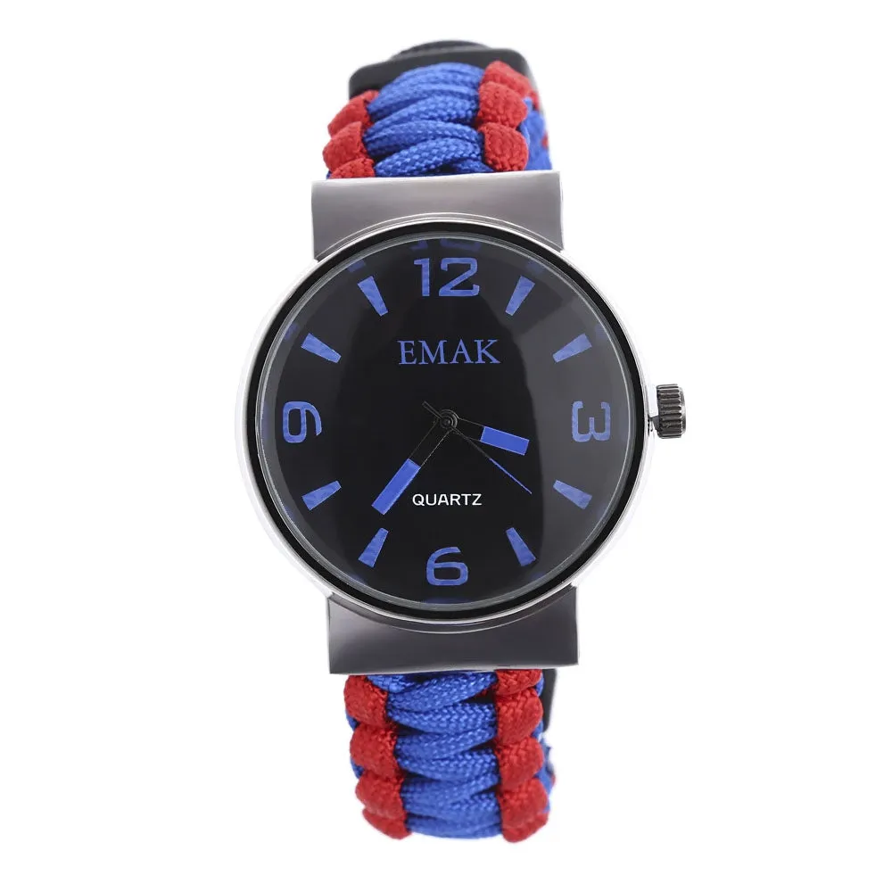 Multifunctional Survival Paracord Bracelet Watch with Compass Flint Fire Starter Scraper Whistle