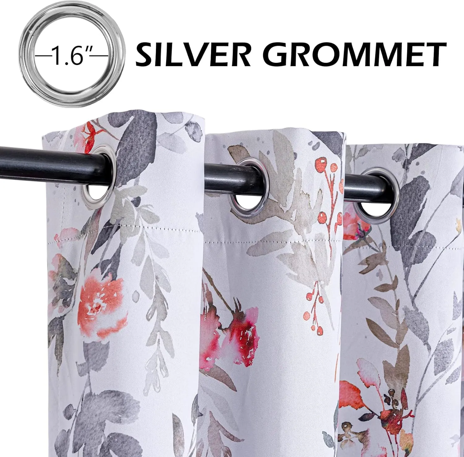 MYSKY HOME Floral Curtains Living Room Curtains 84 inch Length Room Darkening Curtains Energy Saving Thermal Insulated Window Curtain Grommet Top for Bedroom Dining Room, 2 Panels, Red and Gray
