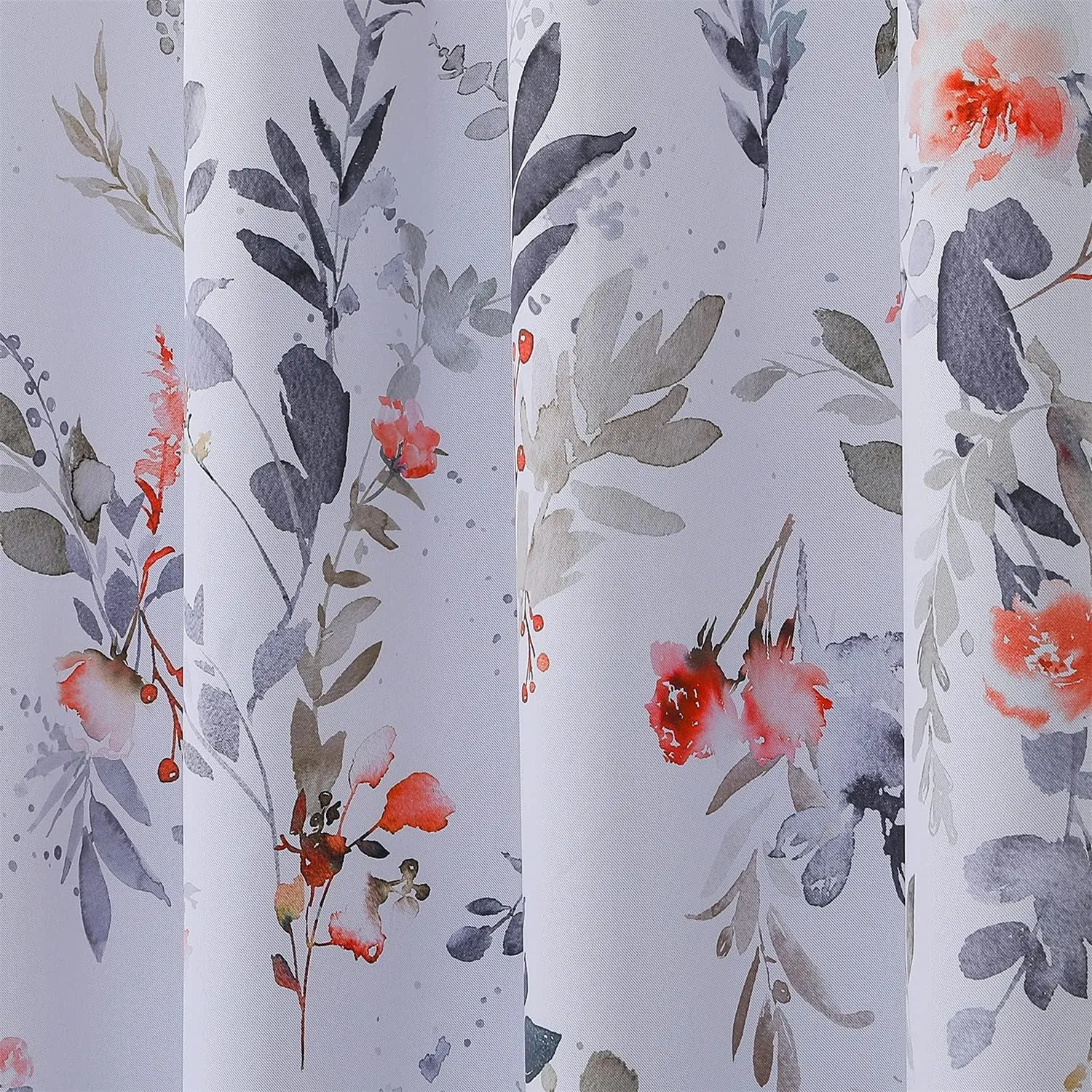 MYSKY HOME Floral Curtains Living Room Curtains 84 inch Length Room Darkening Curtains Energy Saving Thermal Insulated Window Curtain Grommet Top for Bedroom Dining Room, 2 Panels, Red and Gray