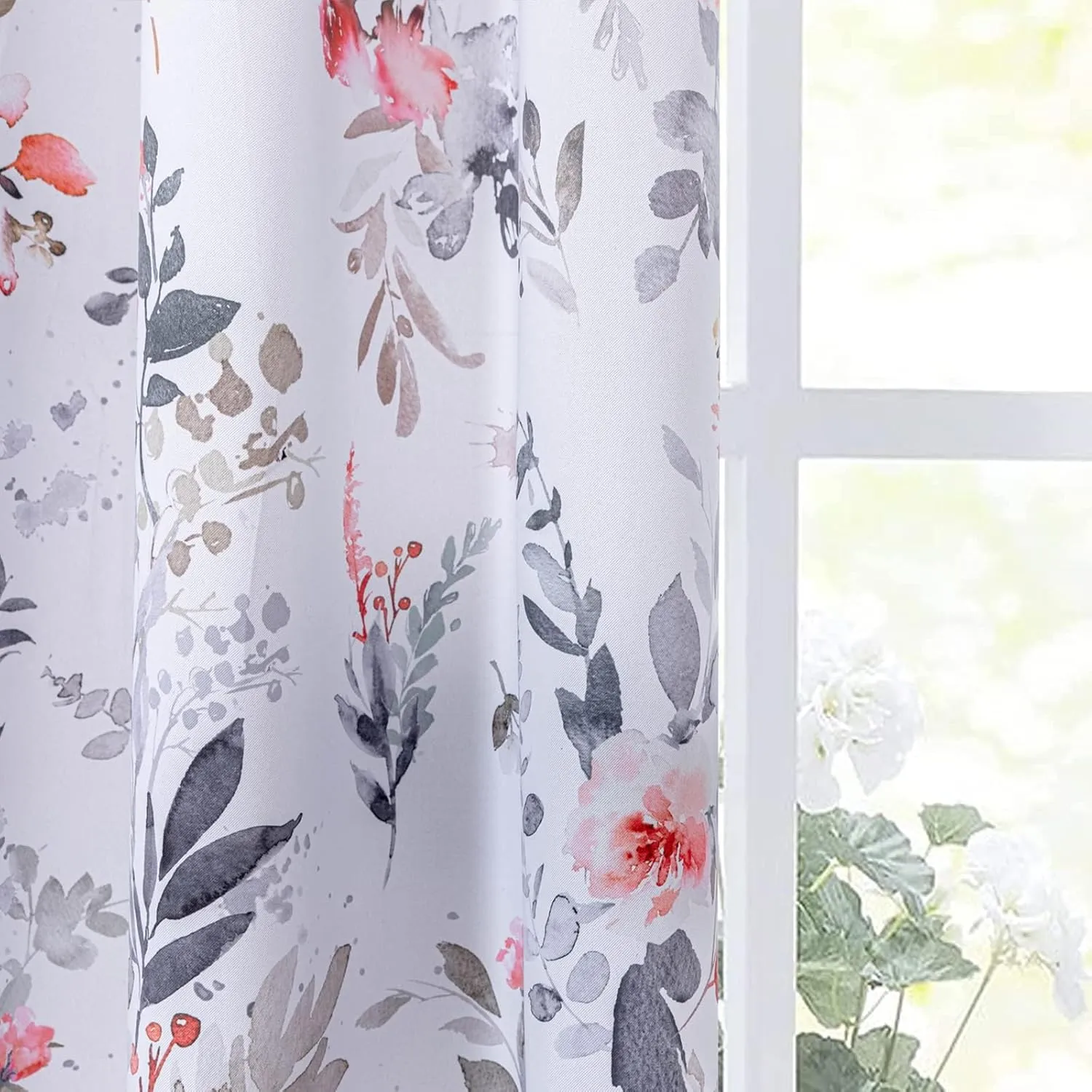 MYSKY HOME Floral Curtains Living Room Curtains 84 inch Length Room Darkening Curtains Energy Saving Thermal Insulated Window Curtain Grommet Top for Bedroom Dining Room, 2 Panels, Red and Gray