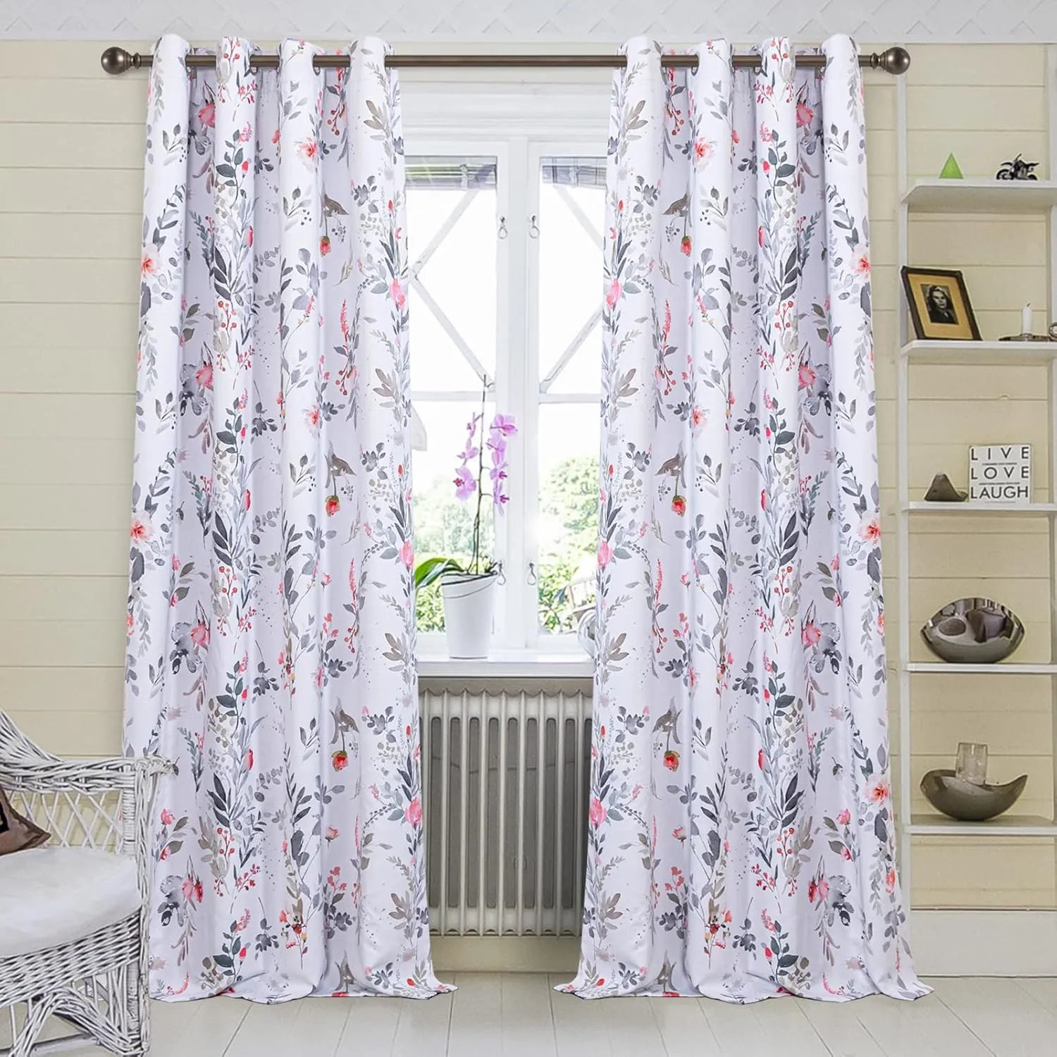 MYSKY HOME Floral Curtains Living Room Curtains 84 inch Length Room Darkening Curtains Energy Saving Thermal Insulated Window Curtain Grommet Top for Bedroom Dining Room, 2 Panels, Red and Gray