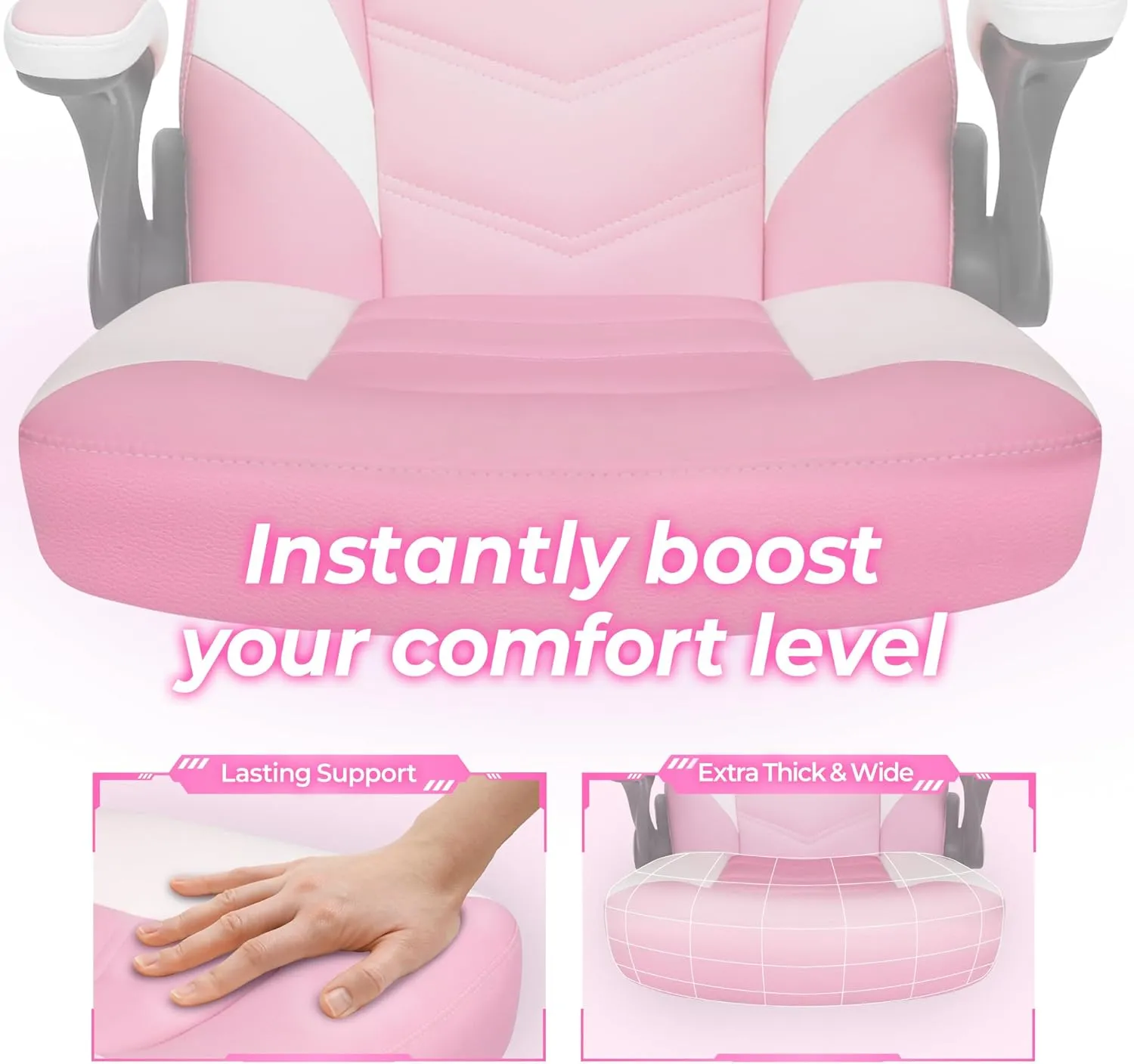 N-GEN GAMING Video Gaming Chair Ergonomic Office Desk Chair with Lumbar Support Adjustable Height Padded Flip Up Arms and Swivel Wheels Racing Style Design for Adults with PU Leather (Pink)